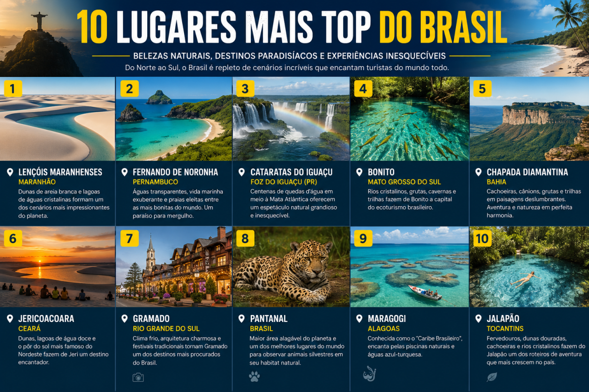 10 destinos imperdíveis para conhecer no Brasil: um roteiro pelos cenários mais espetaculares do país