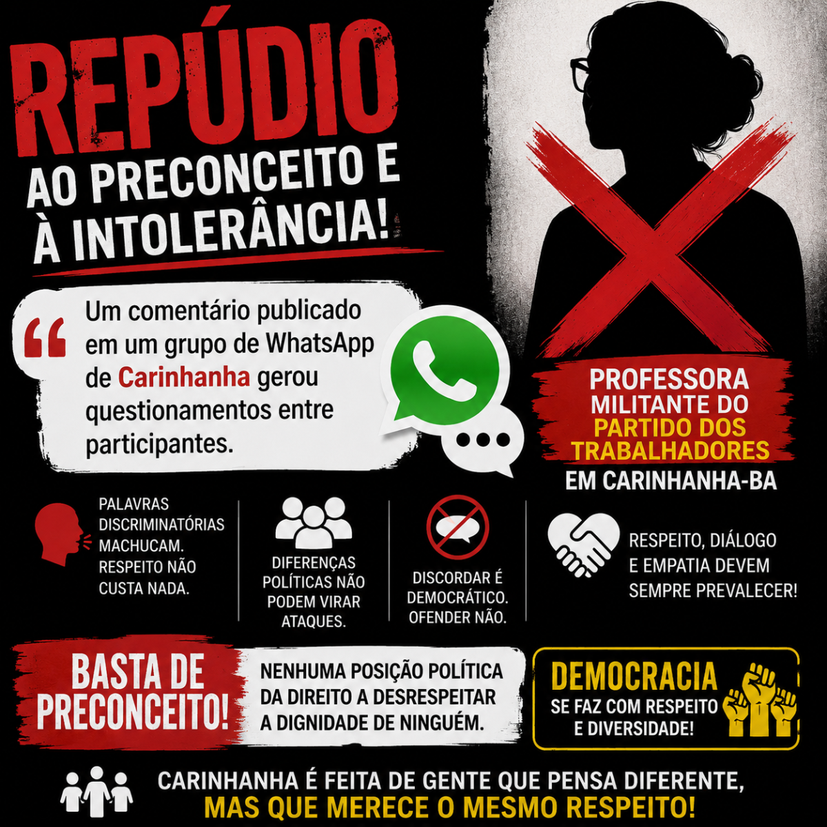 Professora Petista, Negra, Militante  faz Crítica preconceituosa e ofensiva aos cidadãos  